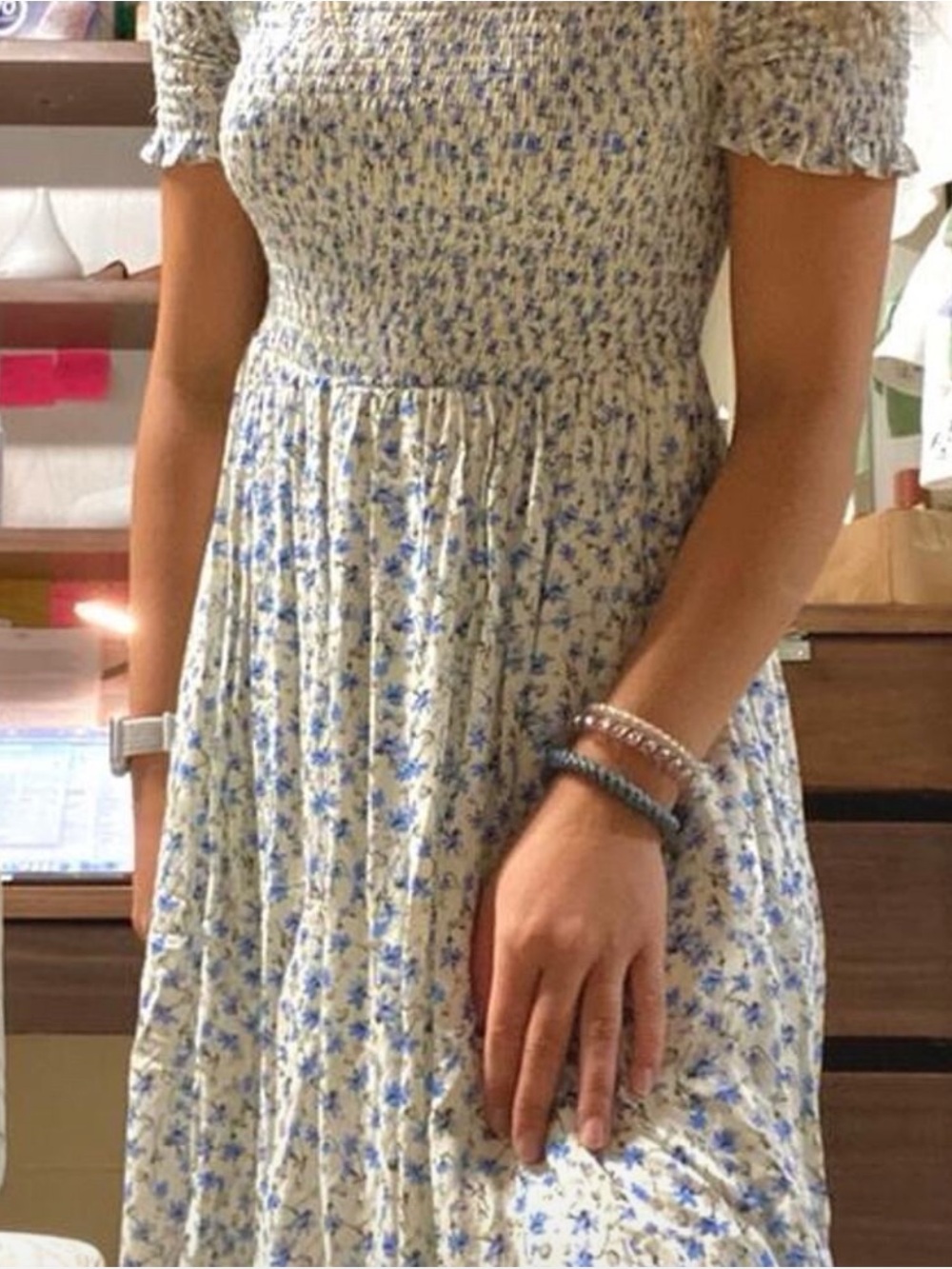 Urban Outfitters Floral Smocked Off the Shoulder Midi Emily Dress Large Vintage